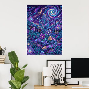 Poster de Floral de Paisley Roxo Giratório   Boho 