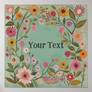 Poster de Flores de Arte Folclórica Personalizávei