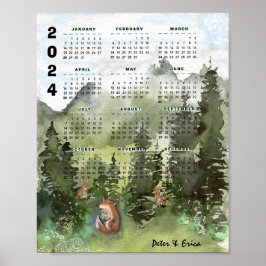 poster de Floresta de Aquarela do Calendário Mensa