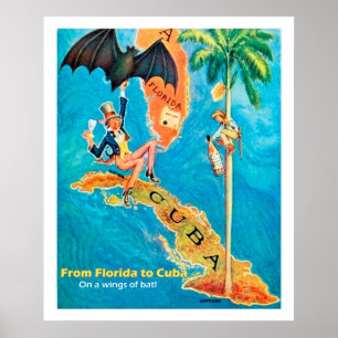 Poster De Florida a Cuba, ilustração engraçada do vint