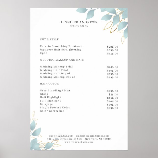 Poster de Folha Verde Branco Moderno (Frente)