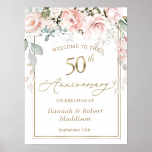 poster de Folhagem de Roses Rosa do 50º Aniversári