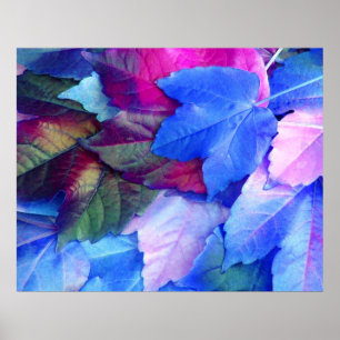 Poster de folhas cor-de-rosa azul N