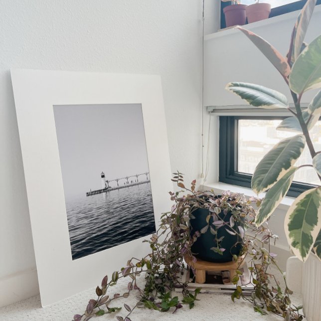 Poster de fotografia do farol preto e branco (Criador carregado)