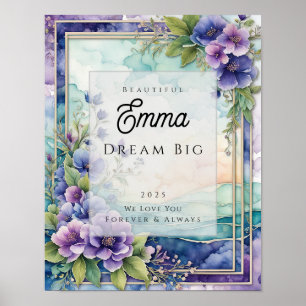 Poster de Frame Floral Puro da Aquarela Personaliz
