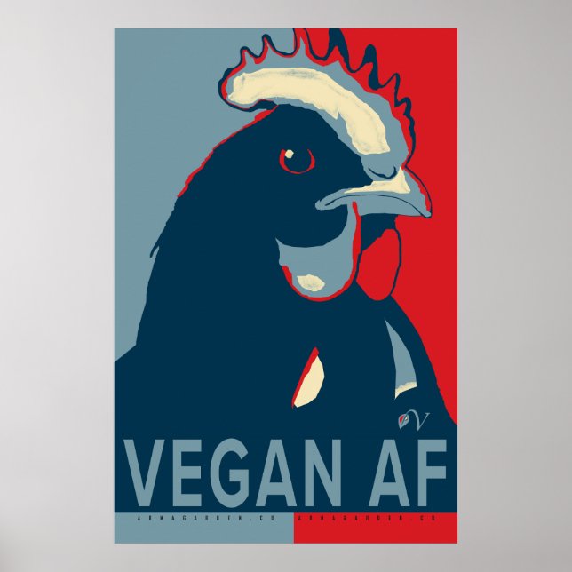 Poster de frango branco-Pop vermelho - Vegan AF (Frente)