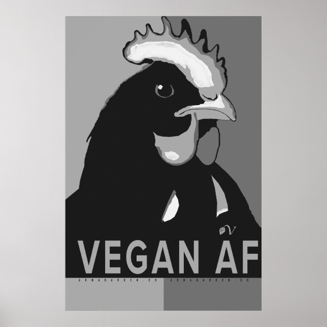 Poster de frango Pop preto e branco Vegan AF (Frente)