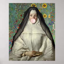 Poster de Freira Soprando Chiclete Cor-de-Rosa