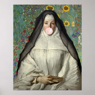Poster de Freira Soprando Chiclete Cor-de-Rosa