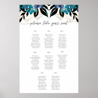 Poster de fronteira Floral de Casamento Azul