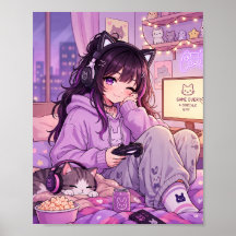 Poster de Garota Gamer Anime Aconchegante