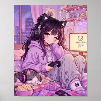 Poster de Garota Gamer Anime Aconchegante