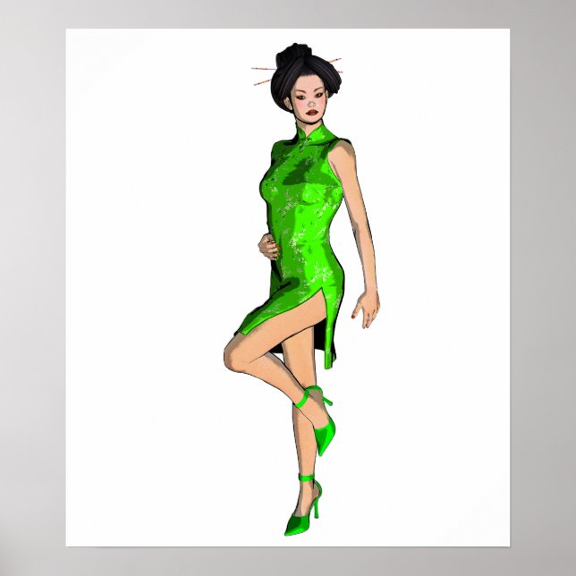 Poster de Garota Pin-Up Asiática (Frente)