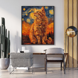 Poster de Gato Amarelo Encantador Desenho Felino A