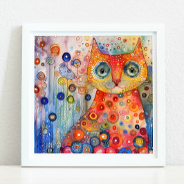 POSTER DE GATO COLORIDO E BRANCO