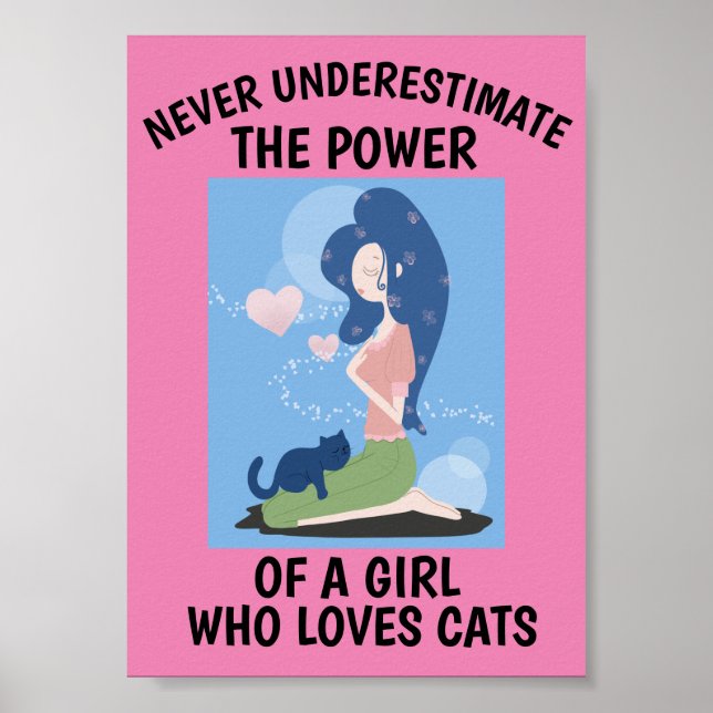 POSTER DE GATO NUNCA SUBESTIMA UMA GAROTA QUE AMA. (Frente)