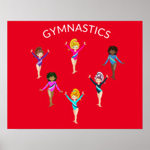 Poster de ginástica com 6 ginastas