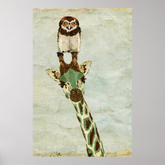 Poster de Girafa e Arte de Coruja de Bronze