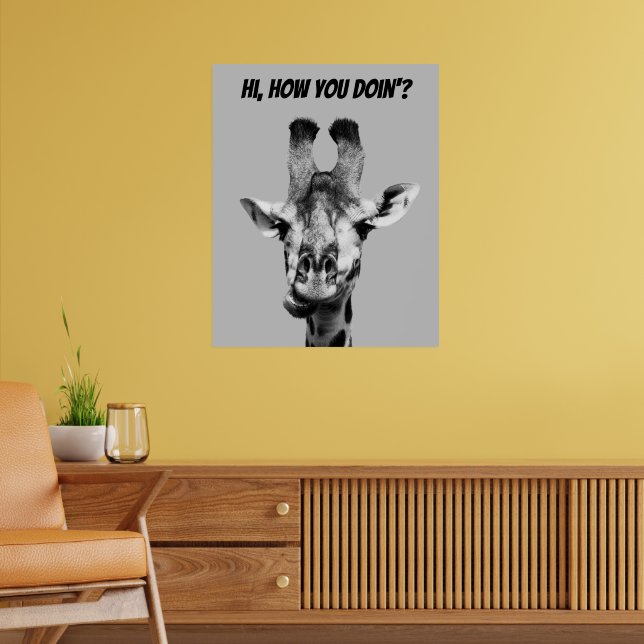 Poster de Girafa Engraçado Preto e Branco (Sala de Estar 2)