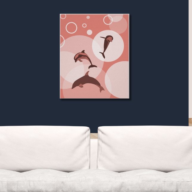 Poster de Golfinhos de Onda Rosa Trendente (Pink Wall Art Three Jumping Dolphins)