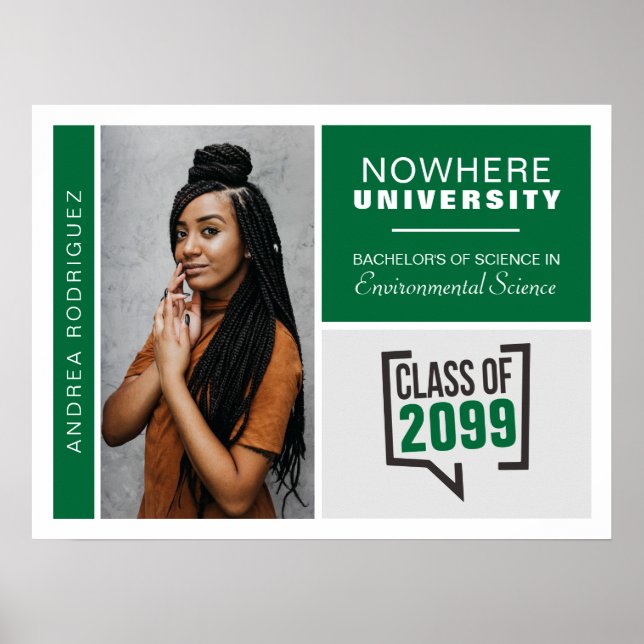 Poster de Graduação de Caixas e Fotos Verdes (Frente)