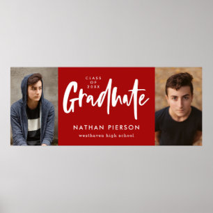 Poster de Graduação de Duas Fotografias Vermelhas