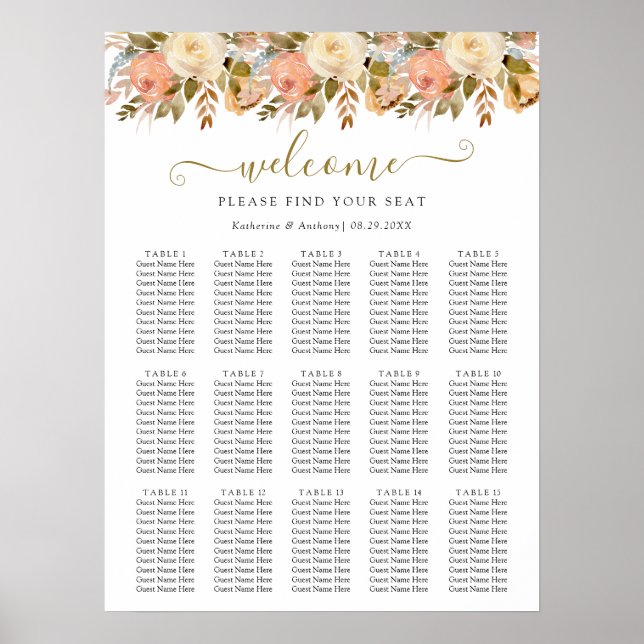 Poster de Gráfico de Casamento Floral de Boho Míni (Frente)