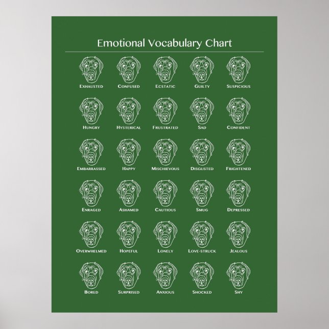 Poster de Gráfico de Vocabulário Emocional para Cã (Frente)