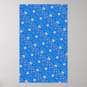 poster de grelha geométrica diadonal azul