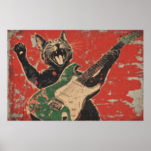 POSTER DE GUITAR DE REPRODUÇÃO DE GATO