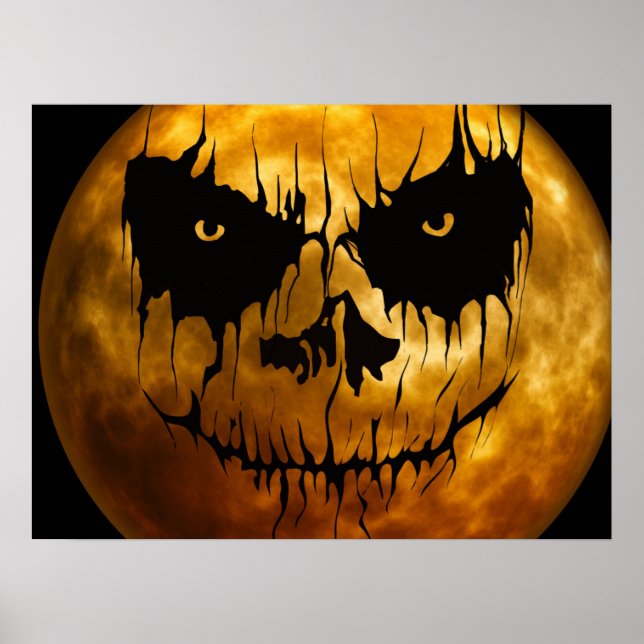 Poster de Halloween Rosto de Lua Assustadora (Frente)