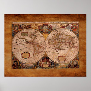 Póster De Henricus Hondius envelhecido do ANÚNCIO mapa