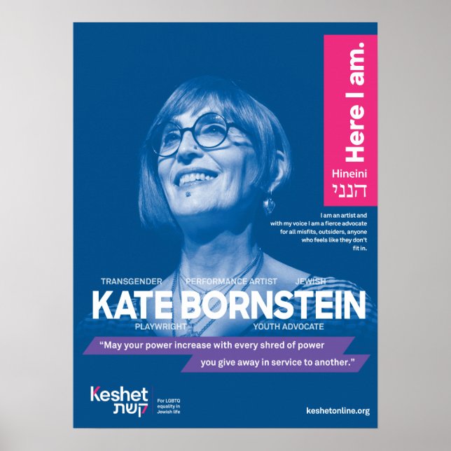 Poster de Heróis Judeus LGBTQ - Kate Bornstein (Frente)