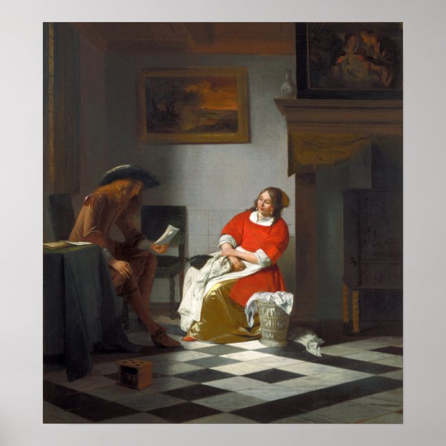 Poster De Hooch - Homem Lendo Letra Para Uma Mulher (Frente)