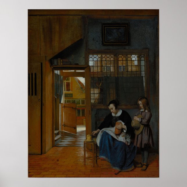 Poster De Hooch - Uma Mulher Preparando Pão E Manteiga Pa (Frente)