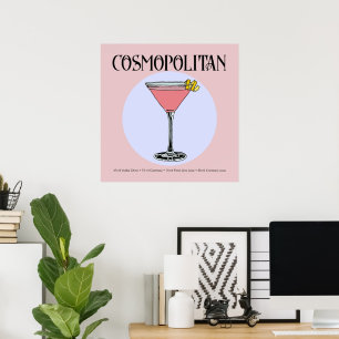 Poster de Ilustração Coquetel Cosmopolita Retro