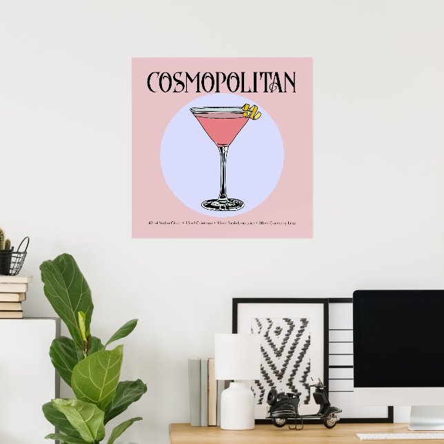 Poster de Ilustração Coquetel Cosmopolita Retro (Escritório em casa)