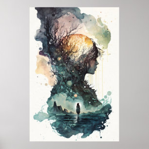 Poster de Ilustração de Aquarela Surreal