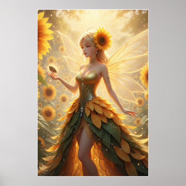 Poster de Ilustração de Fada do Girassol Fantasia (Frente)