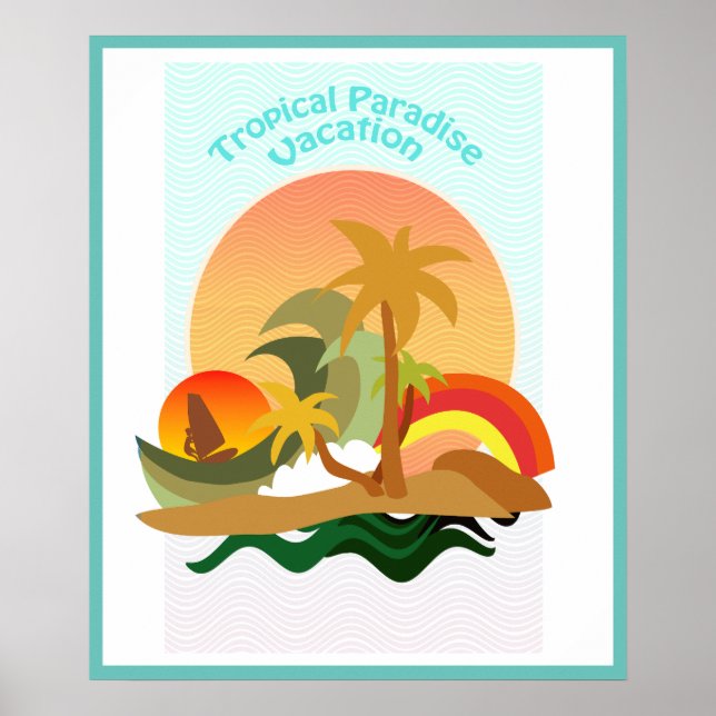 Poster de Ilustração de Ilha Tropical (Frente)