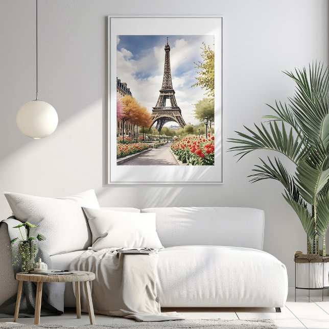 Poster de Ilustração em Torre Eiffel de Paris (Paris Eiffel Tower Illustration Mockup 1)