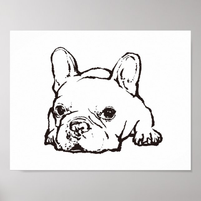 Poster de Ilustração Manuscrita de Bulldog Francês (Frente)