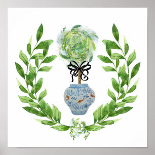 Poster de Impressão de Arranjo de Ginger Azul Koi