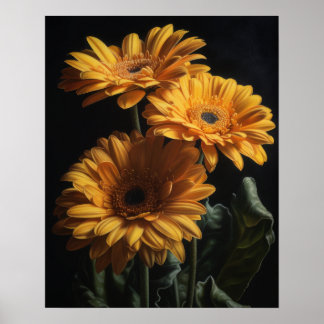 Poster de Impressão de arte amarela Gerbera Daisy