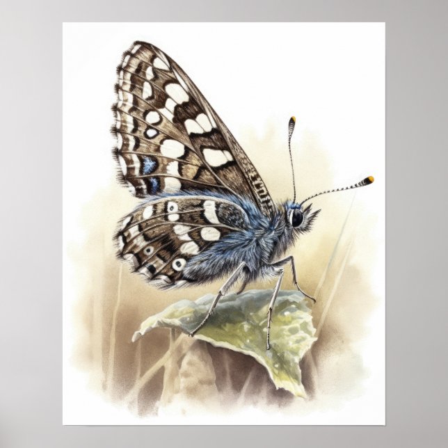 Poster de Impressão de Arte com Borboleta Verifica (Frente)