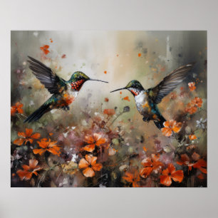 Poster de Impressão de Arte de Aves E Flores