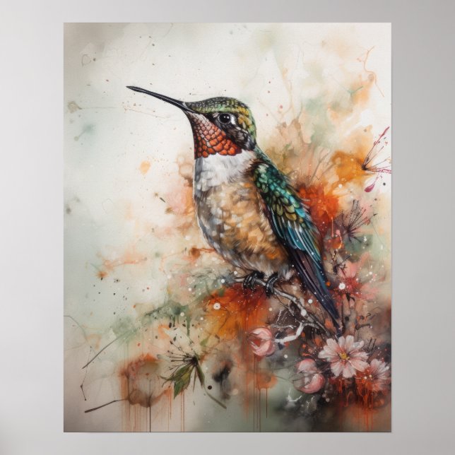 Poster de Impressão de Arte de Aves E Flores (Frente)
