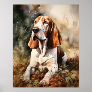 Poster de Impressão de arte de cães de caça basset