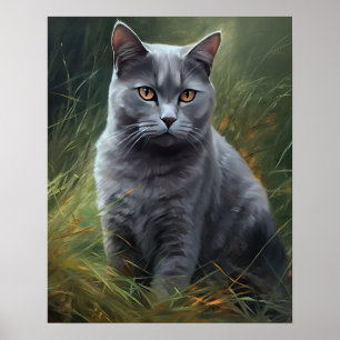 Poster de Impressão de Arte de Gato Chartreux
