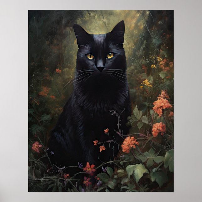 Poster de Impressão de Arte de Gato Negro (Frente)